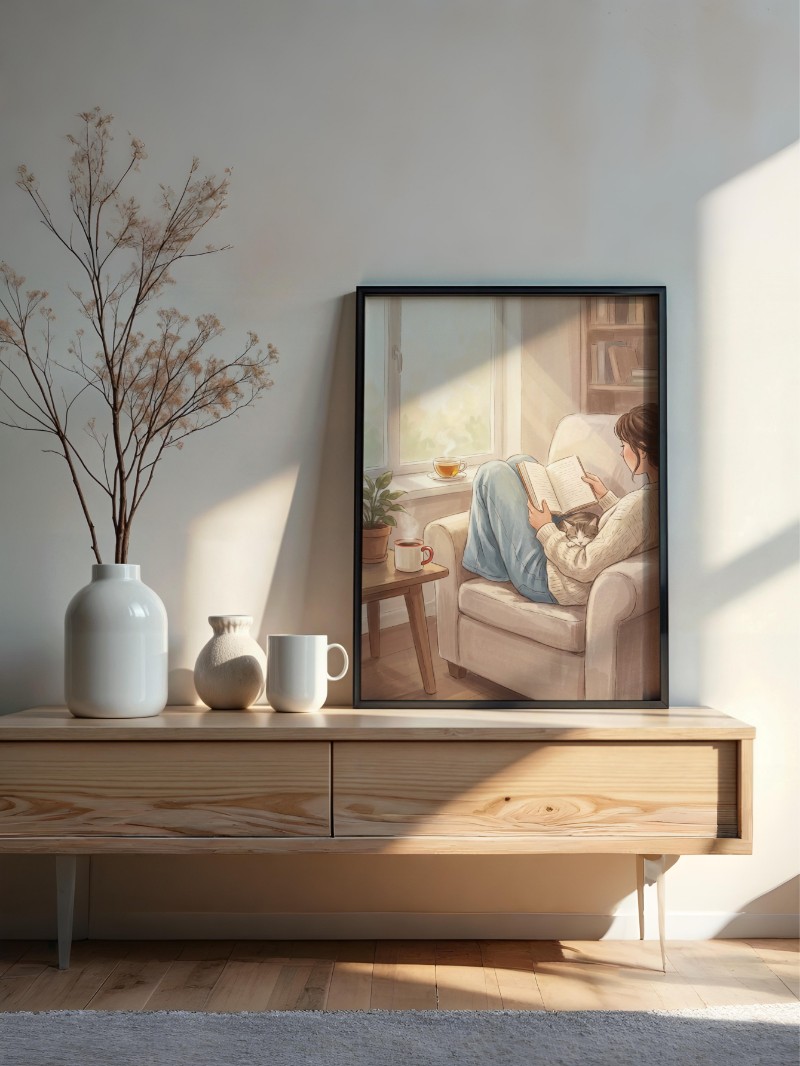 Bình Minh Tĩnh Lặng: Tranh Đọc Sách Buổi Sáng Đầy Nghệ Thuật mockup