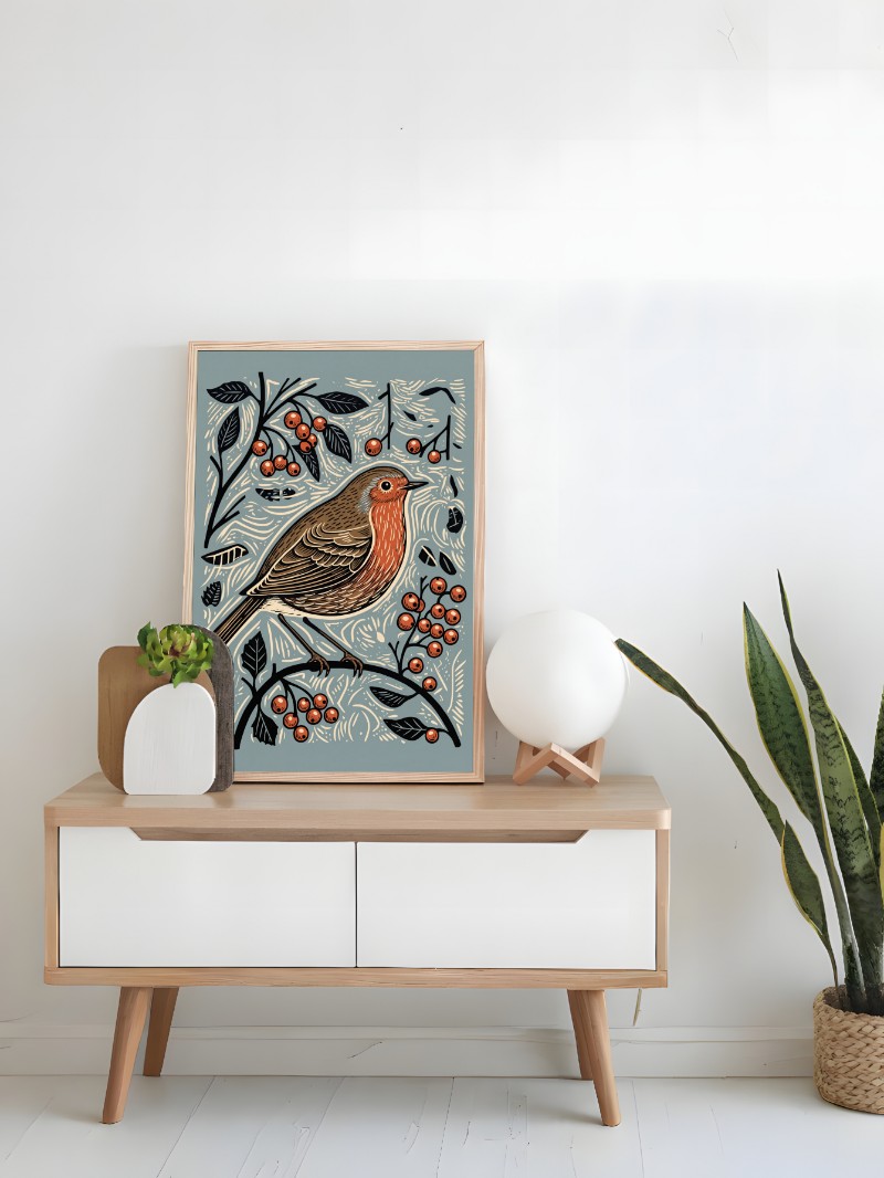 Tranh Khắc Gỗ Chim Robin Châu Âu - Nét Đẹp Cổ Điển Tinh Tế mockup
