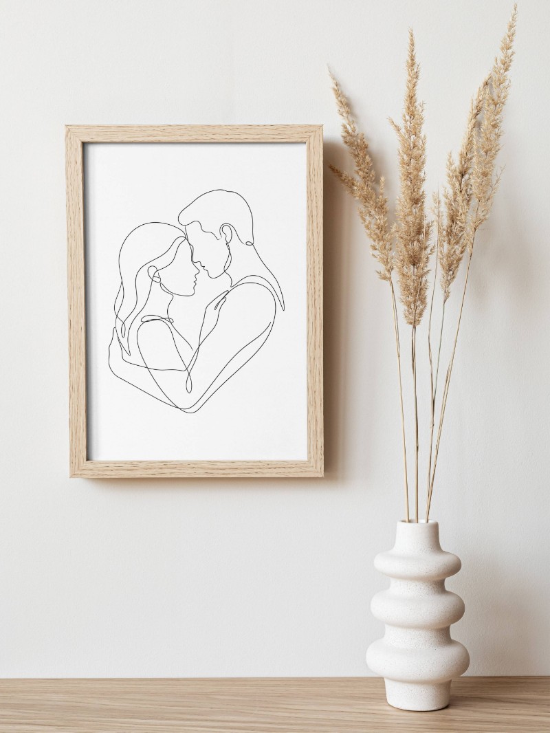 Tranh Line Art Couple In Love - Nét Vẽ Mềm Mại Chạm Đến Trái Tim mockup
