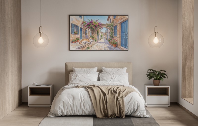 Mèo Đường Phố Paphos: Tranh Màu Nước Nghệ Thuật Đảo Síp Bình Yên mockup