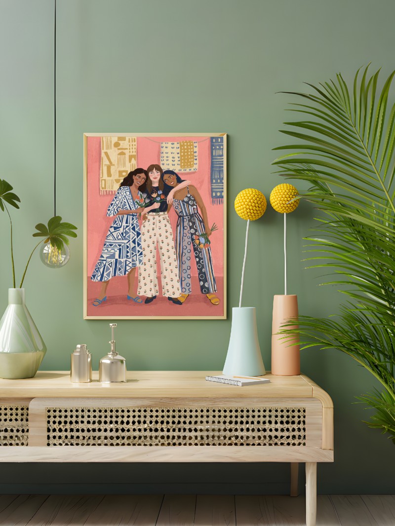 Bản In Cùng Bạn Bè: Tác Phẩm Thời Trang Vẽ Tay Độc Bản mockup