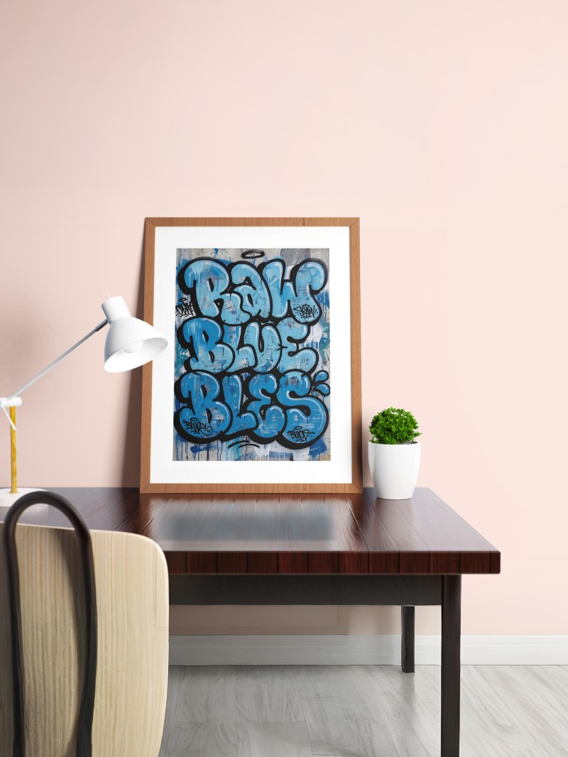 Tranh Đường Phố Màu Xanh Bong Bóng Thô - Nghệ Thuật Đô Thị Hiện Đại mockup