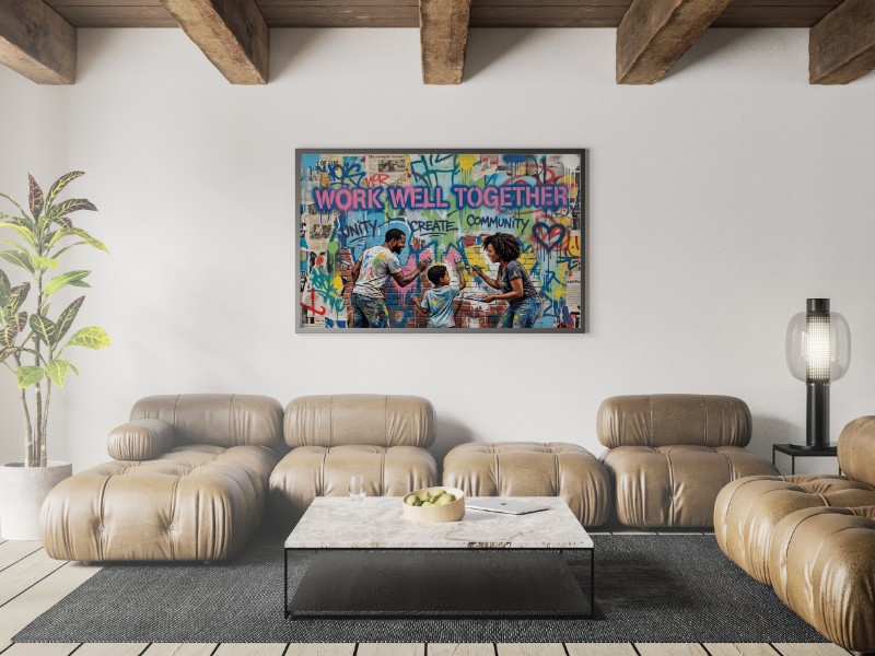 Tranh Đường Phố 'Work Well Together' – Nghệ Thuật Gắn Kết Đỉnh Cao mockup