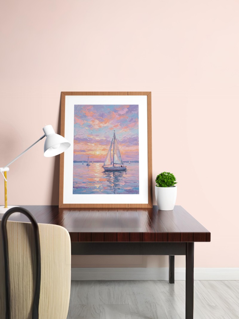 Tranh "Hải Trình Hoàng Hôn": Sự Tĩnh Lặng Hiện Đại Cho Phòng Khách mockup