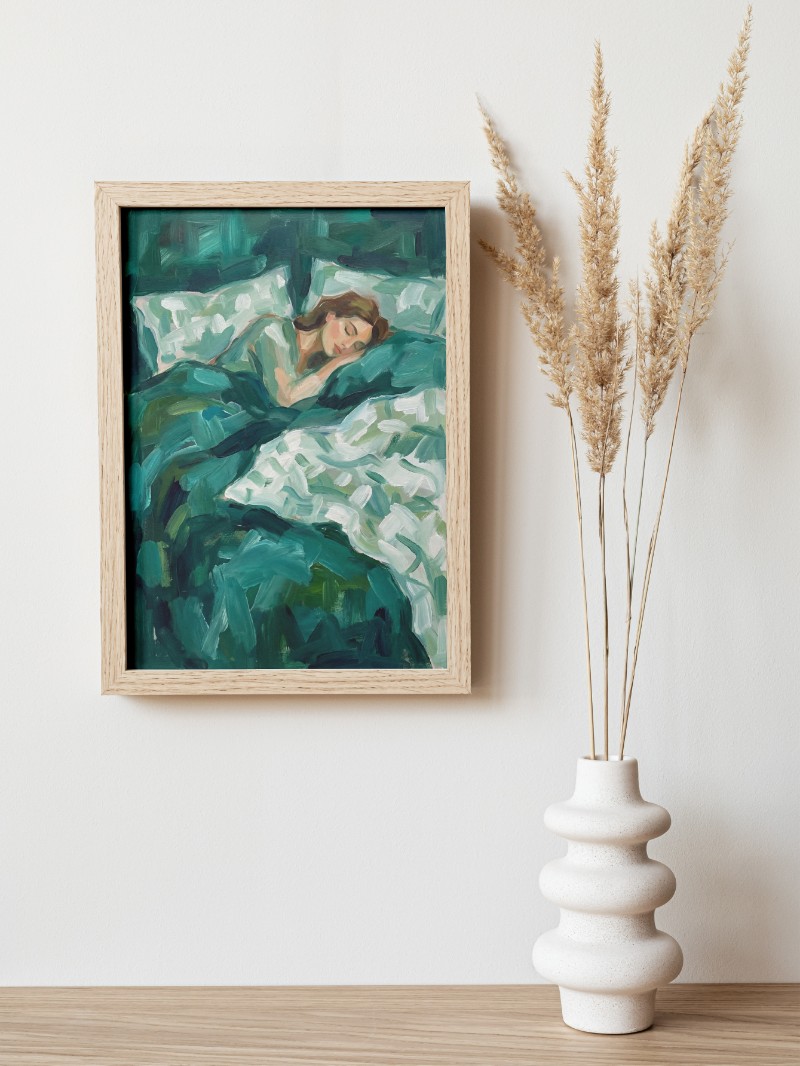 Giấc Nồng Ngọc Lục Bảo - Tranh Trừu Tượng Cô Gái Bình Yên mockup