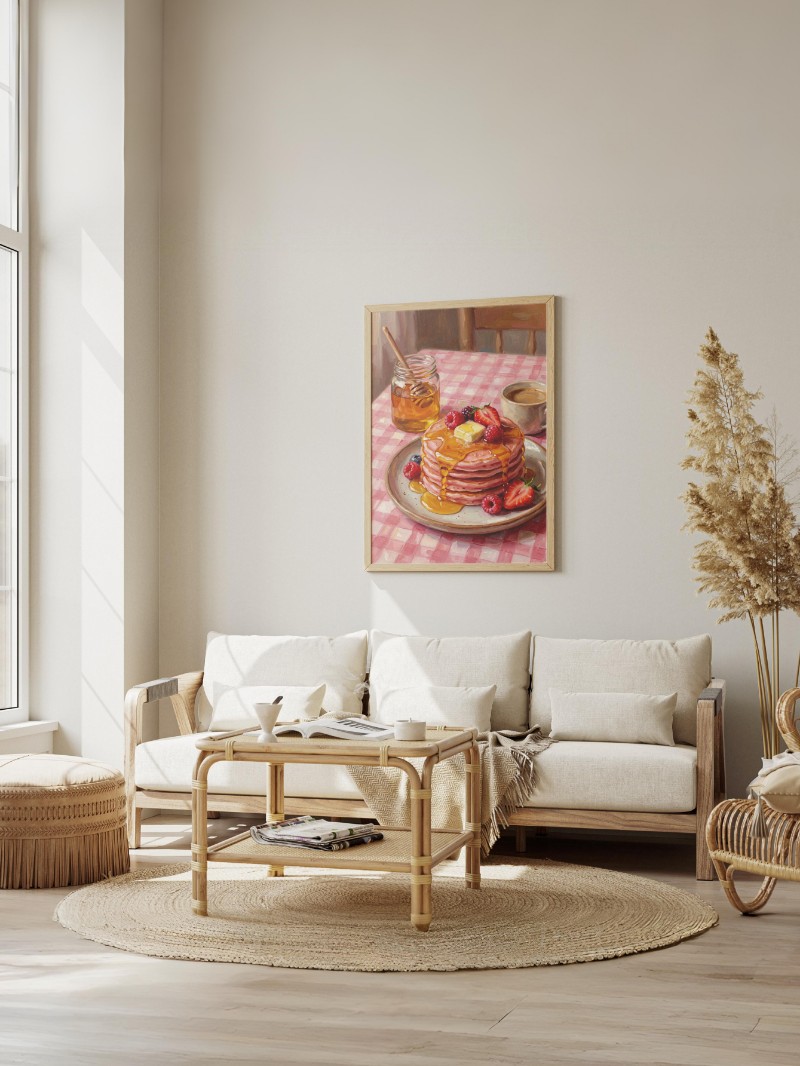 Tranh Sơn Dầu Bánh Kếp Hồng Ngọt Ngào & Mật Ong Nắng Mai mockup