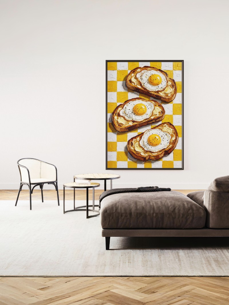 Tranh Bánh Mì Bơ Trứng Bàn Cờ Vàng mockup