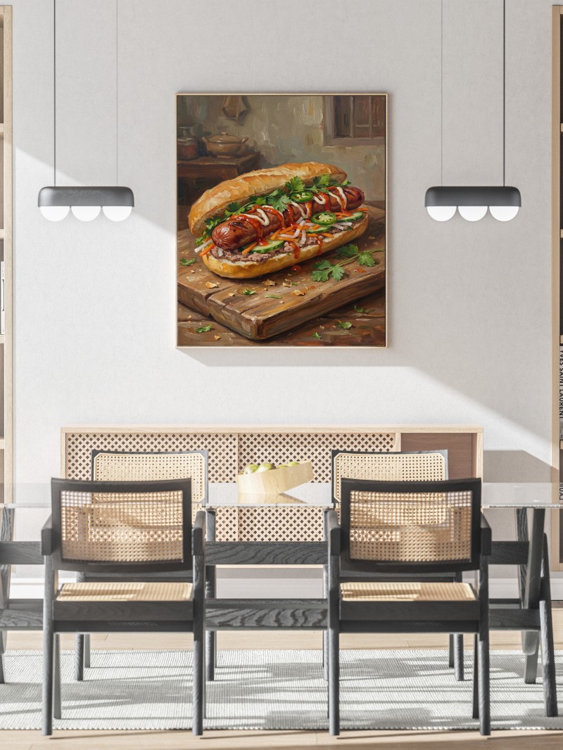 Tranh Vẽ Hotdog Phố Thị: Bản Giao Hưởng Màu Sắc Của Ẩm Thực mockup