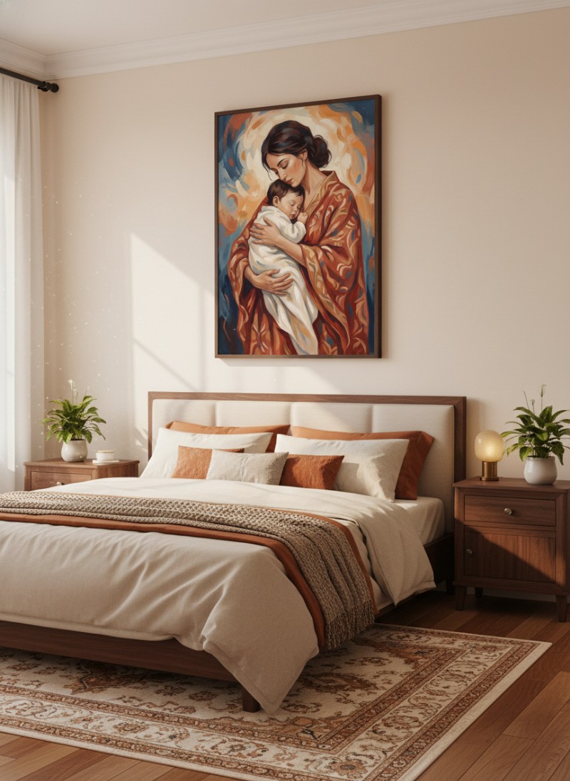 Tranh Gia Đình "Vòng Tay Ấm Áp Của Mẹ" - Nét Vẽ Hiện Đại Cổ Điển mockup