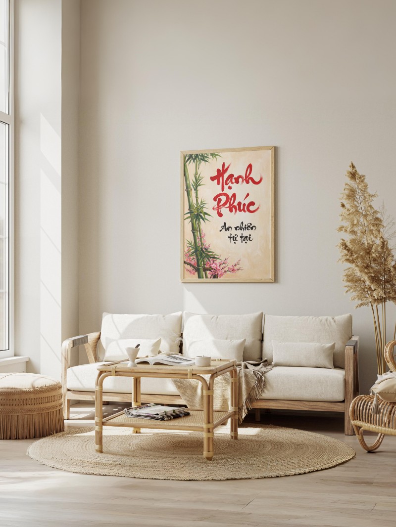 Tranh Sơn Dầu Thư Pháp Hạnh Phúc – Nét Bút Thủ Công Khơi Nguồn Bình An mockup