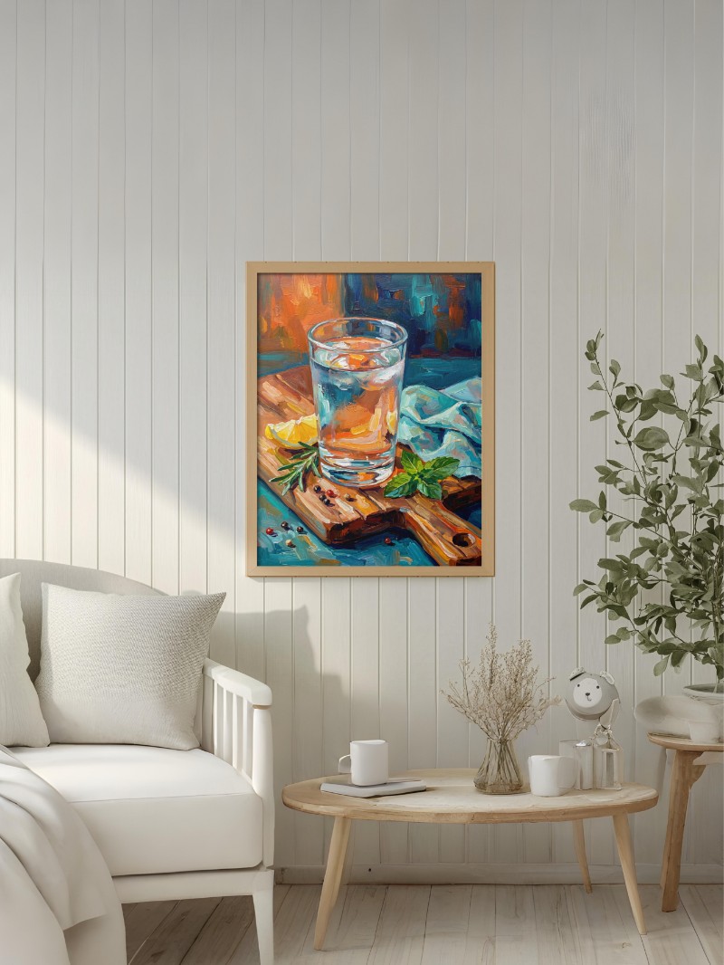 Tranh Sơn Dầu Ly Nước Và Ánh Sáng mockup