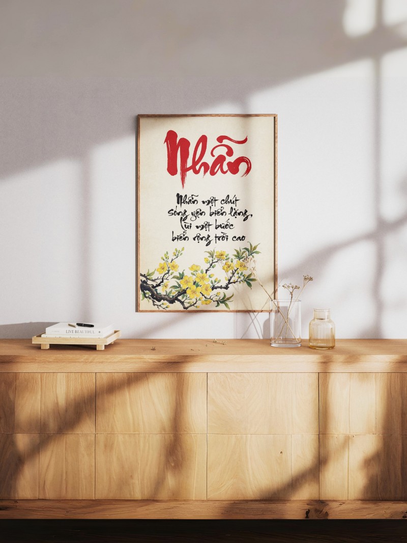 Tranh Thư Pháp Chữ Nhẫn - Tinh Hoa Nghệ Thuật Tĩnh Tại Tâm Hồn mockup