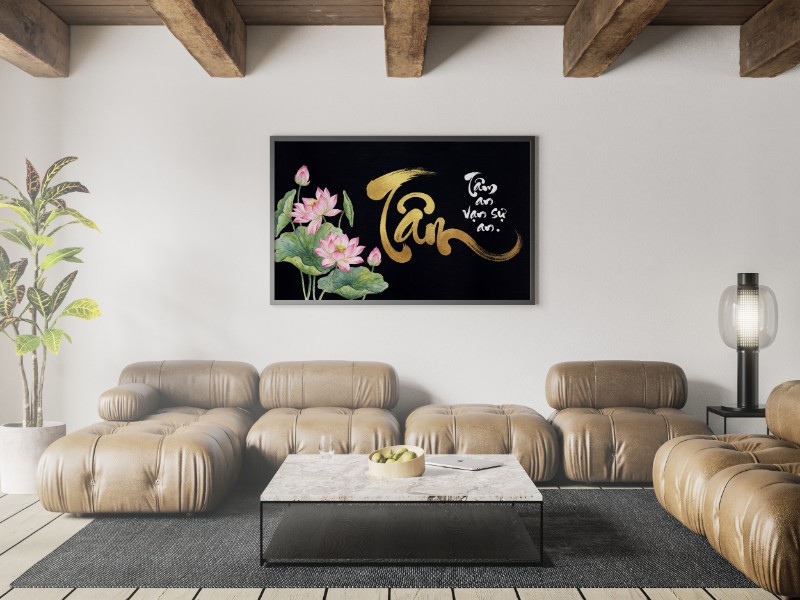 Tranh Thư Pháp Chữ Tâm – Tuyệt Tác Thấm Nhuần Triết Lý An Nhiên mockup