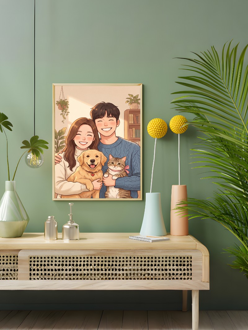 Tranh Chân Dung Anime Gia Đình & Thú Cưng - Quà Tặng Valentine Ý Nghĩa mockup