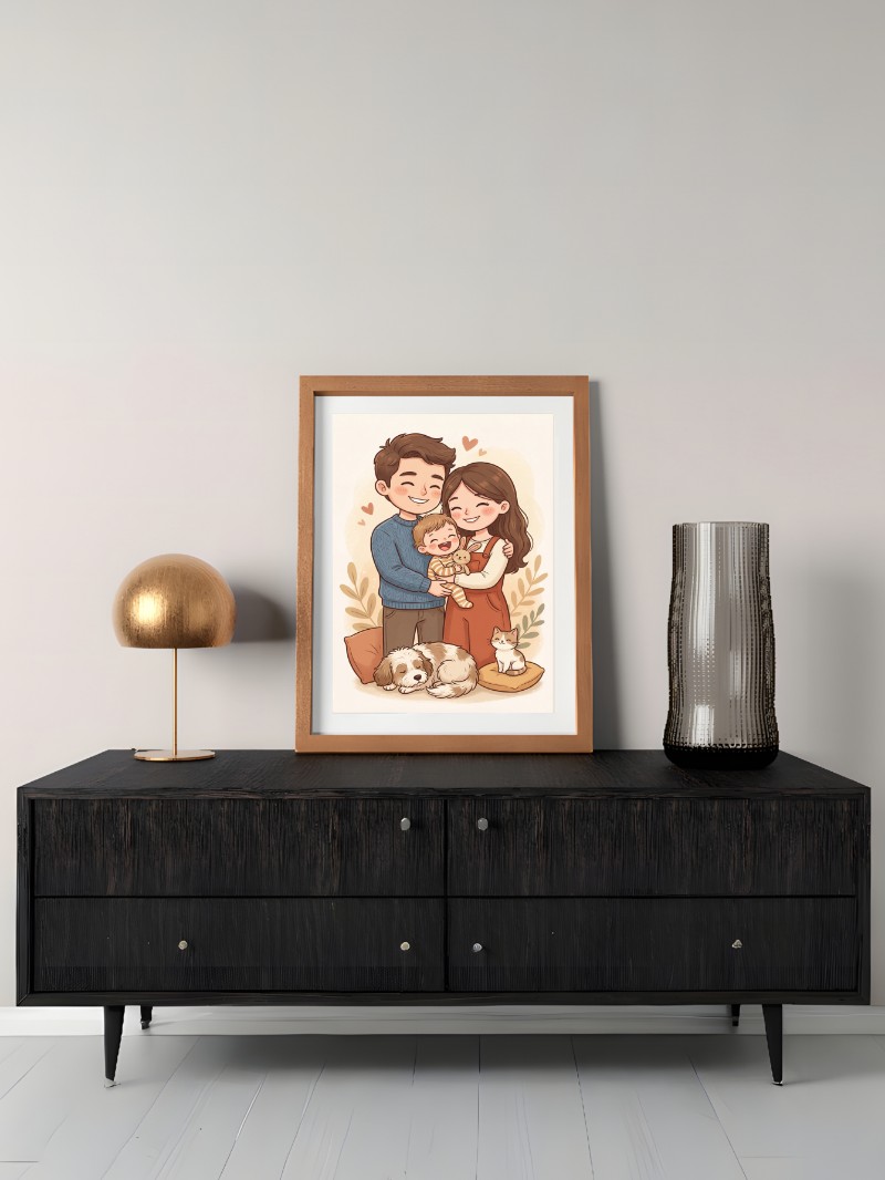 Tranh Vẽ Chân Dung Theo Yêu Cầu - Quà Tặng Chibi & Gia Đình Độc Bản mockup