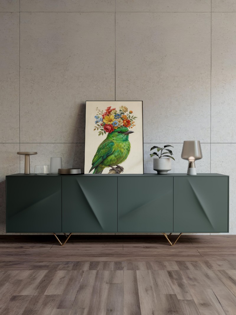 Tranh Chim Xanh Đội Vòng Hoa Nghệ Thuật Tinh Xảo - Decor Sang Trọng mockup