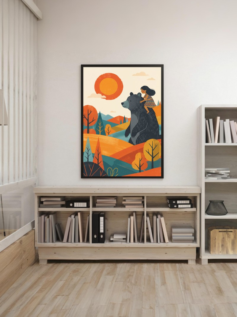 Tranh Treo Tường Cô Gái Và Gấu - Nghệ Thuật Độc Bản Đầy Cảm Xúc mockup