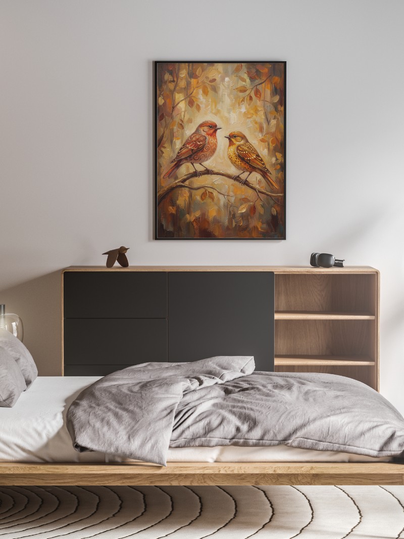 Tranh Đôi Chim Trên Cành Nghệ Thuật - Vẻ Đẹp Bình Yên Cho Tổ Ấm mockup
