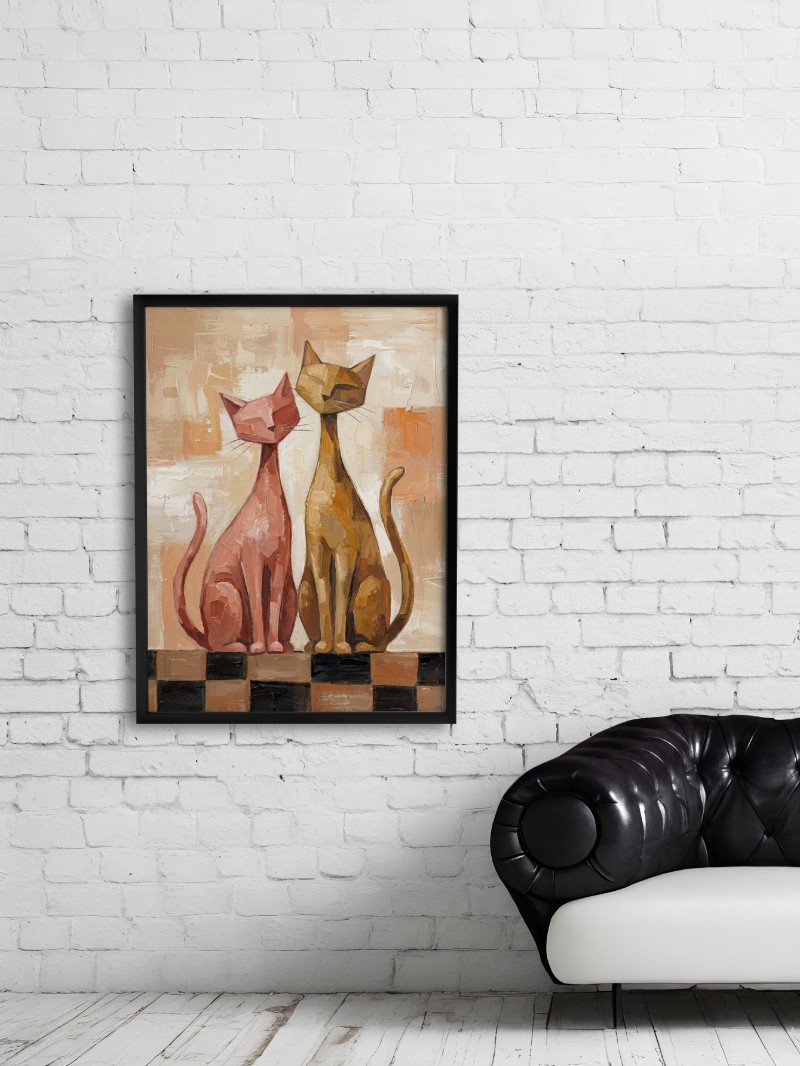 Tranh Đôi Mèo Nghệ Thuật Vẽ Tay Cao Cấp - Tinh Tế Và Sống Động mockup