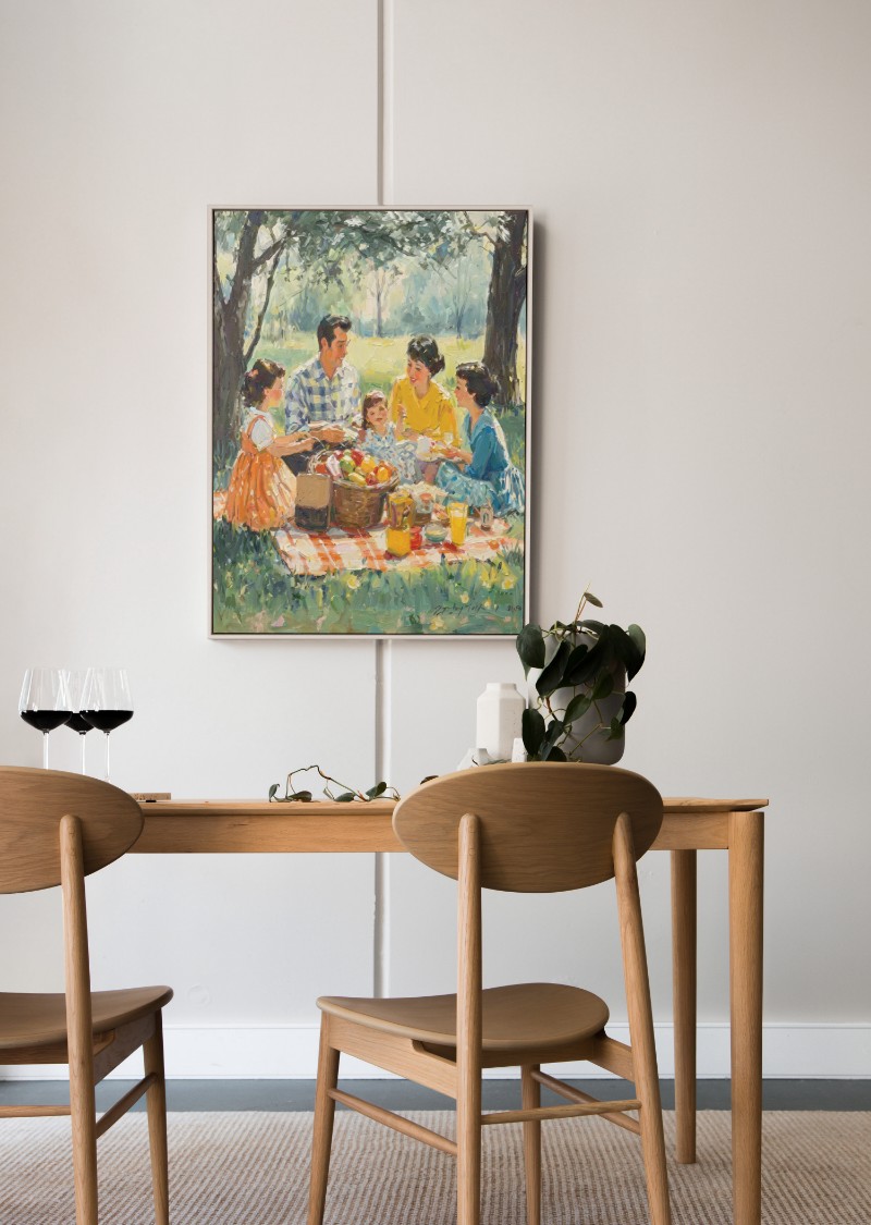 Tranh Sơn Dầu Gia Đình Dã Ngoại Trừu Tượng Tối Giản Cao Cấp mockup