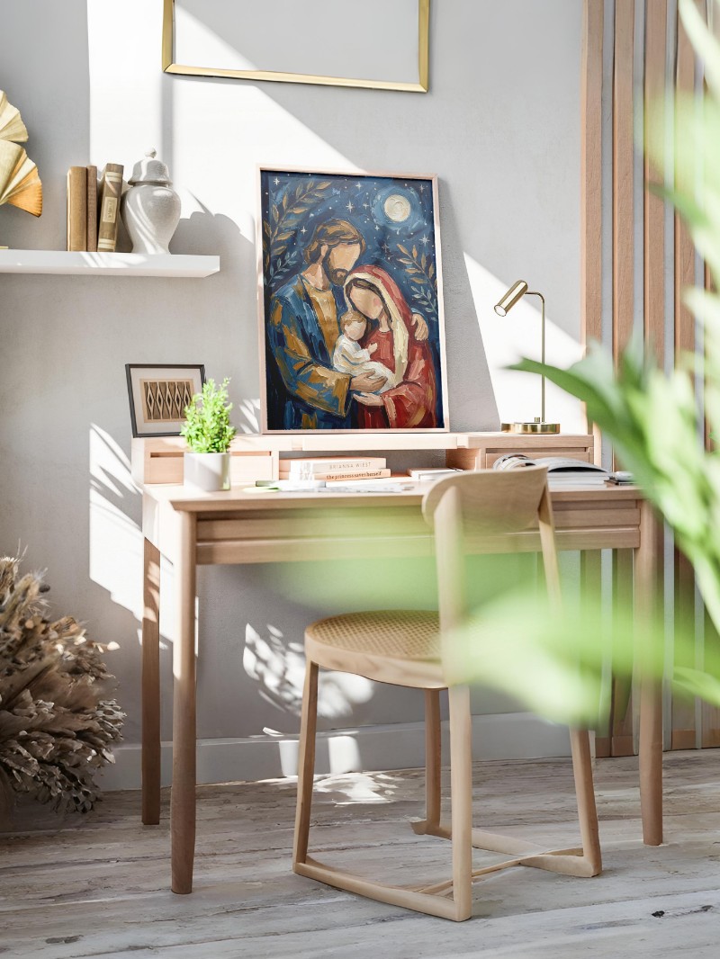 Tranh Sơn Dầu Gia Đình Giáng Sinh Trừu Tượng Tối Giản Cao Cấp mockup