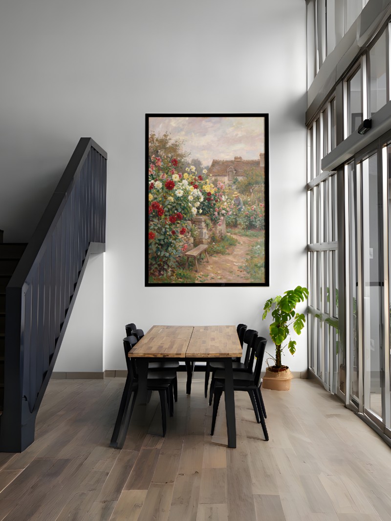 Tranh Hoa Thược Dược Một Góc Vườn - Nghệ Thuật Độc Bản Tinh Tế mockup