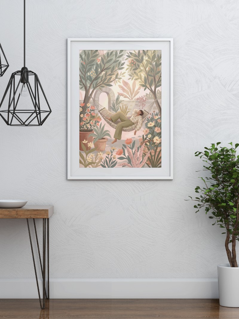 Nghỉ Ngơi Trong Vườn - Tranh Hiện Đại Đánh Thức Sự Bình Yên mockup