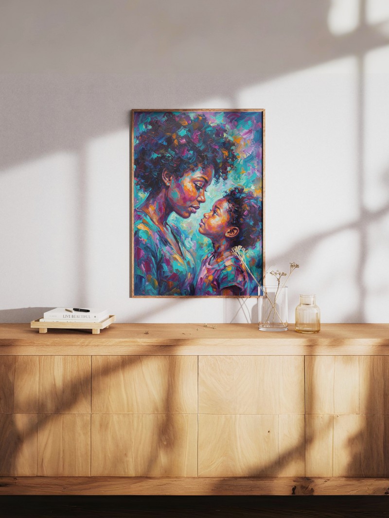 Tranh Mẹ Và Con Gái Vibrant Afro - Nghệ Thuật Trừu Tượng Độc Bản mockup