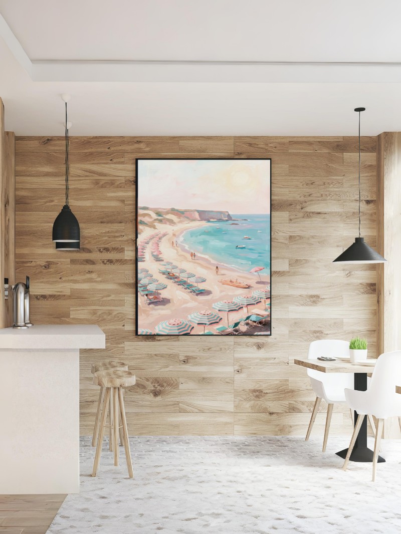 Tranh Bãi Biển Với Những Chiếc Ô Màu Sắc - Nghệ Thuật Treo Tường mockup