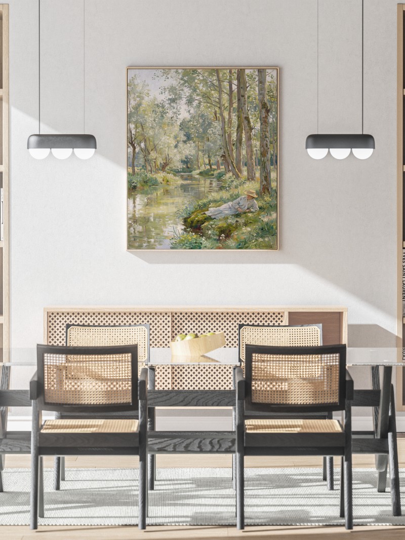 Tranh Nghỉ Ngơi Bên Dòng Suối - Nghệ Thuật Phong Cảnh Chân Thực mockup