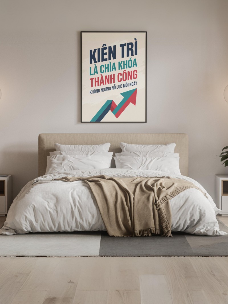 Tranh Động Lực Slogan Kiên Trì Là Chìa Khóa Thành Công - Nghệ Thuật Chữ mockup