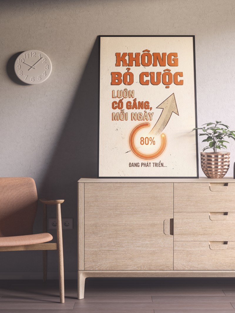 Tranh Động Lực Slogan Không Bỏ Cuộc Luôn Cố Gắng, Mỗi Ngày - Cao Cấp mockup