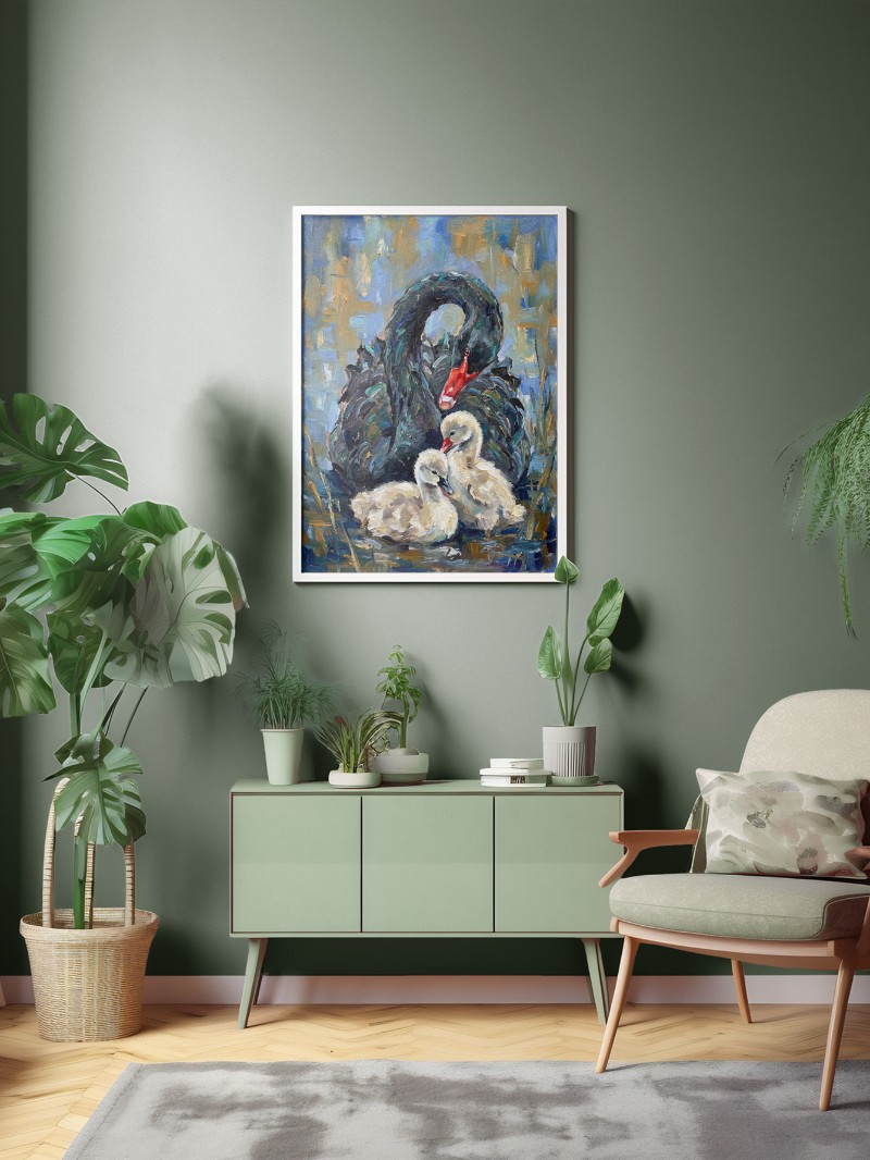 Tranh Thiên Nga Đen Và Con Non - Nghệ Thuật Trừu Tượng Đầy Cảm Xúc mockup