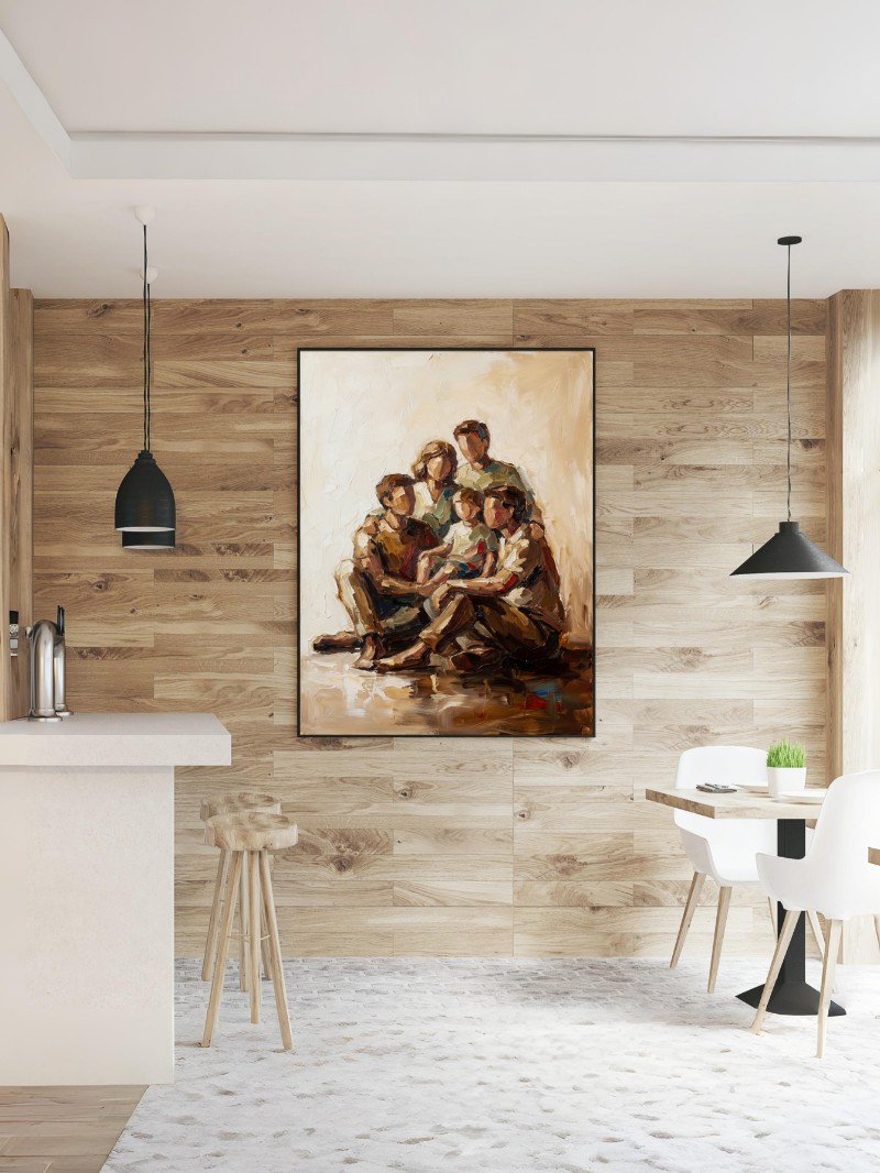 Tranh Sơn Dầu Trừu Tượng: Tình Bạn Là Gia Đình - Nghệ Thuật Tối Giản mockup