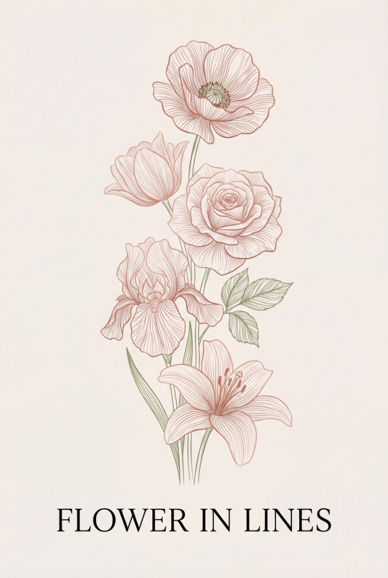 Tranh Line Art Hoa Xếp Hàng Tinh Tế mockup